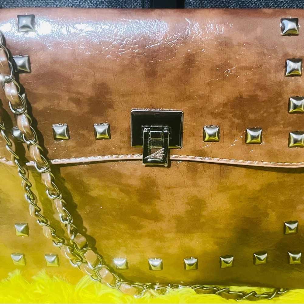 Studded Leather Crossbody Bag in Brown